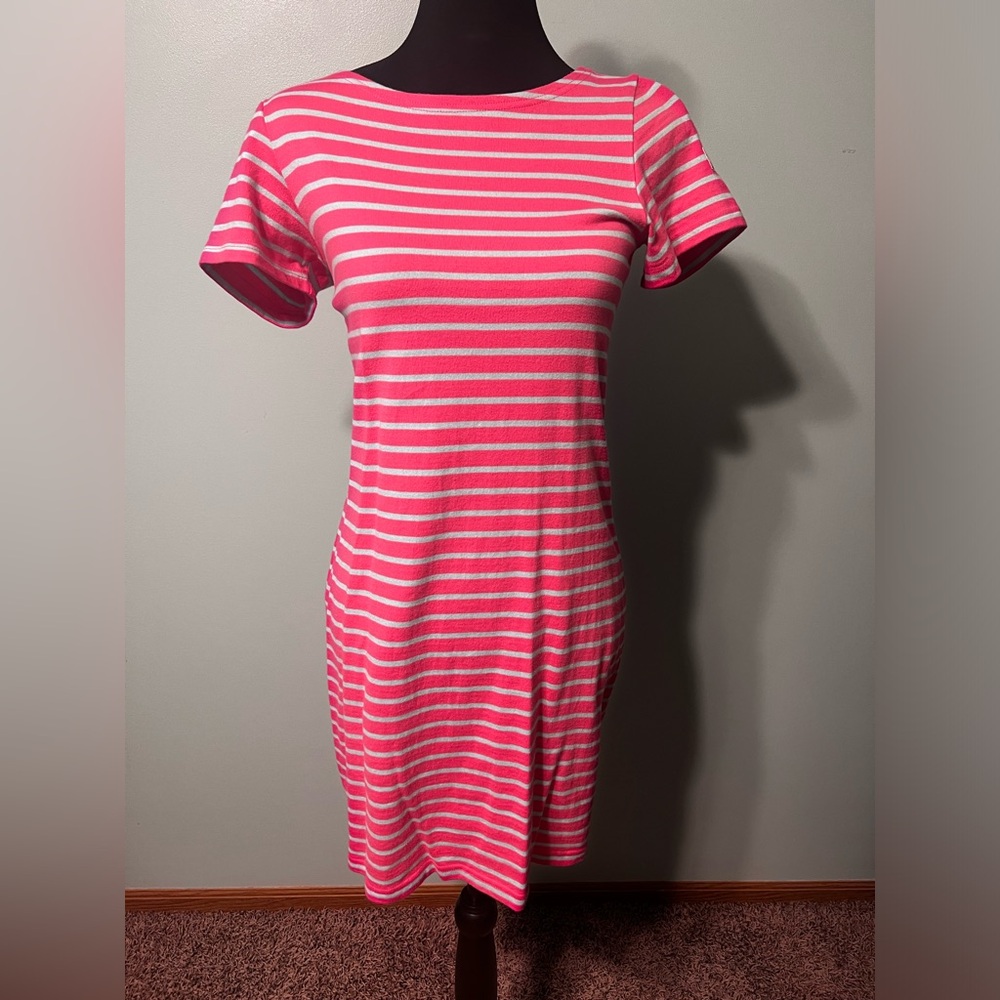 Joules pink and blue striped t-shirt dress. Size 6.